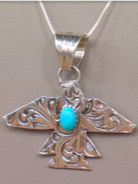 Chaco Canyon Jewelry - Chaco Canyon Sterling Silver Turquoise Eagle Pendant with Chain Hand crafted NWT